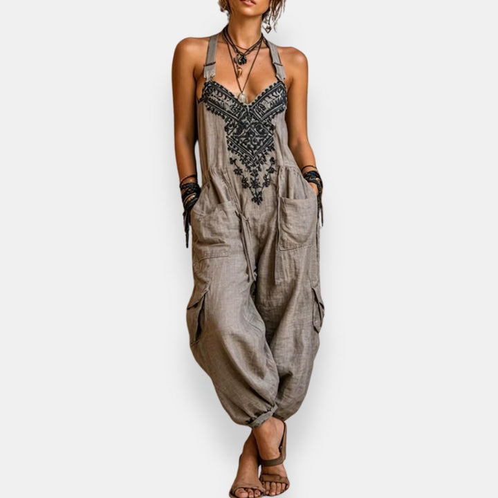 Mono casual bohemio para mujer, holgado y cómodo, con delicados bordados decorativos; ideal para el verano.