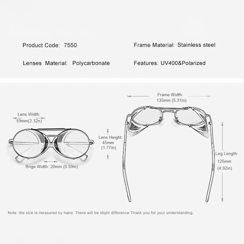 Gafas de sol redondas polarizadas estilo steampunk para hombres, con protección UV 400 y montura metálica.