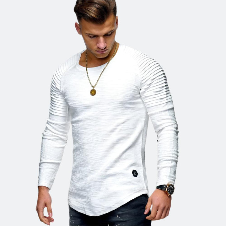Jersey casual de canalé para hombre, cuello redondo y manga larga. Ropa masculina cómoda para el frío.