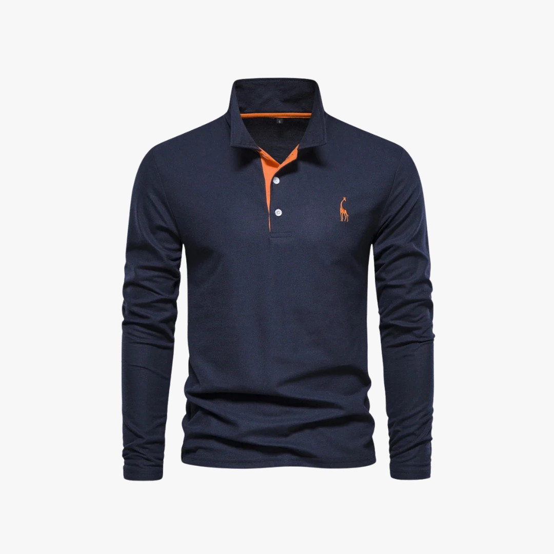 Polo básico de manga larga para hombre, ajuste entallado, esencial en ropa masculina de otoño-invierno.