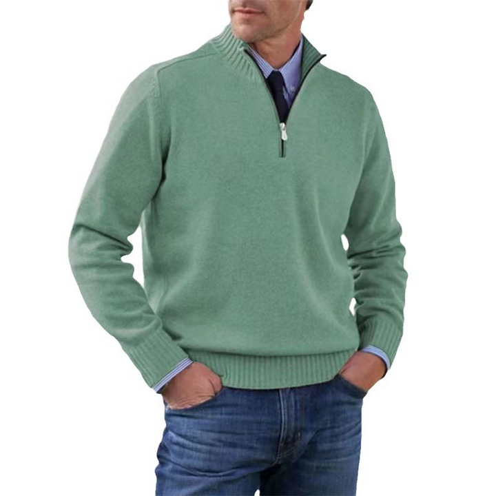 Suéter de punto plegado para hombre, media cremallera. Prenda cómoda, versátil y de moda masculina.