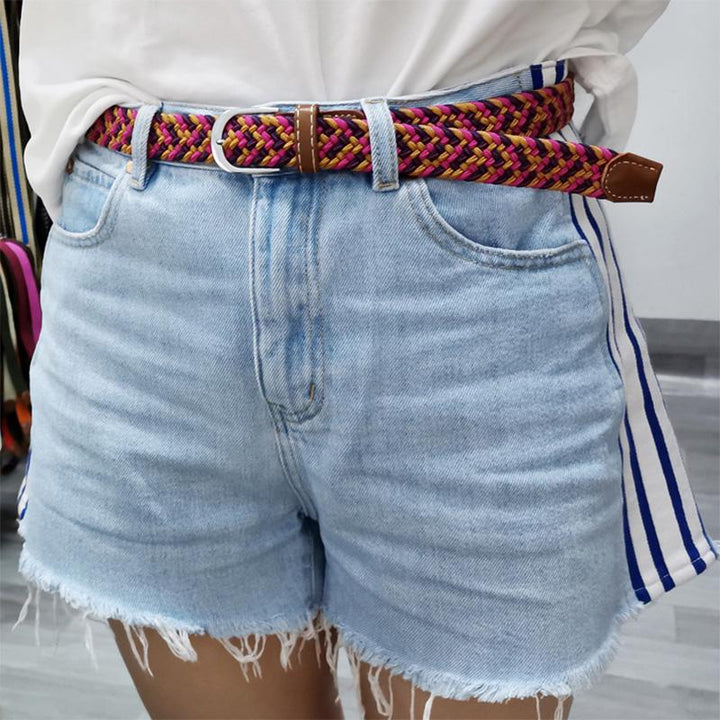 Elegante cinturón trenzado de cuero PU elástico, accesorio de moda versátil para él y ella.