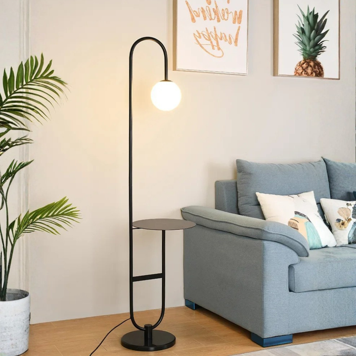 Lámpara de pie moderna estilo nórdico, con mesa lateral funcional, luz LED para el hogar.