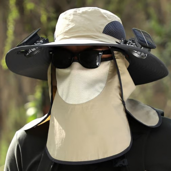 Gorra de refrigeración con ventiladores y visor removible, excelente para pesca y trabajo exterior.