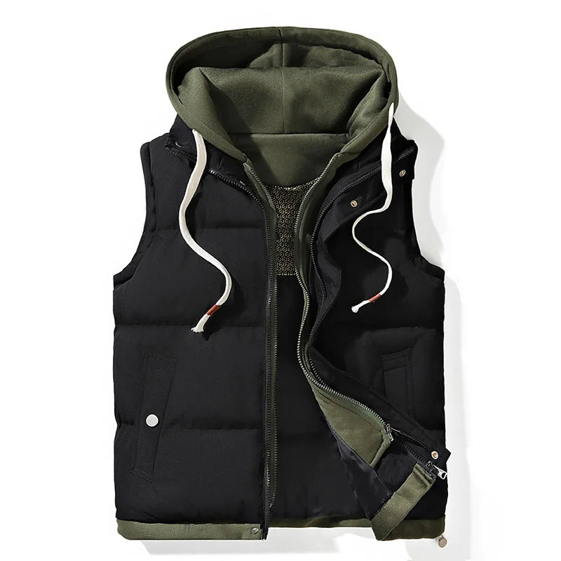 Chaleco puffer para hombre con capucha, acolchado, ligero y versátil, ideal para el exterior.