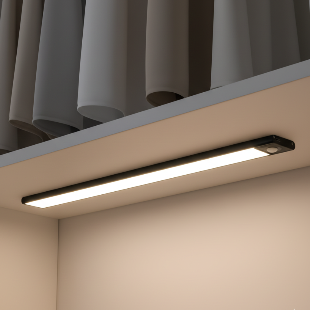 Lámpara LED con sensor de movimiento, recargable. Instalación fácil para iluminación de hogar sin obras.