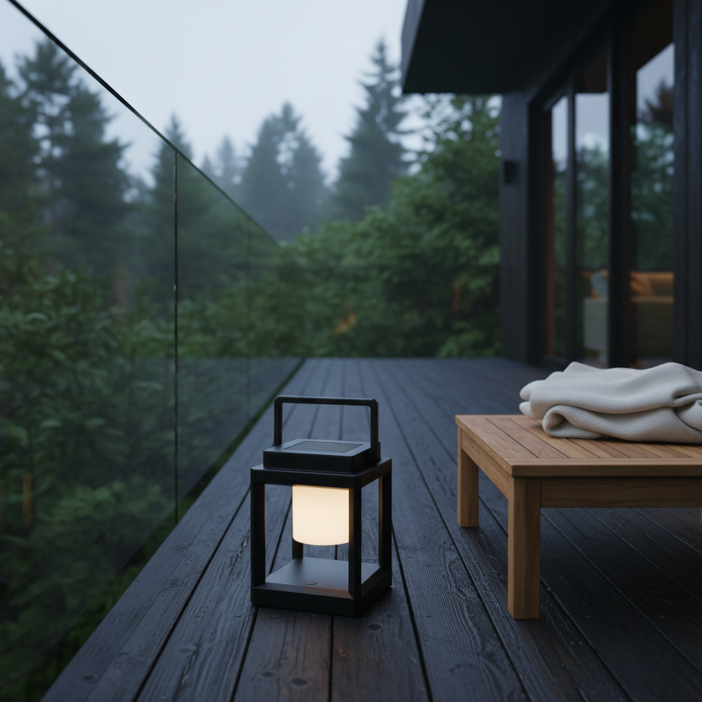 Iluminación solar exterior con brillo ajustable, ideal para patios, caminos y zonas de camping.