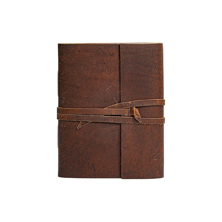Cuaderno vintage de cuero rústico grande, diario con páginas blancas para escritura y dibujo.