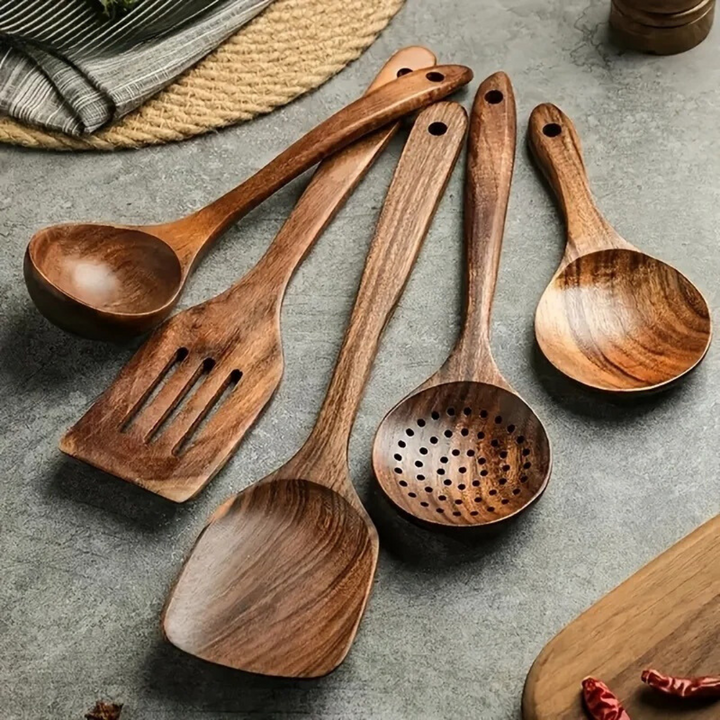 Utensilios de madera de nuez para cocinar, 5 piezas ecológicas que cuidan tus sartenes. [[lstfy-media:5]]