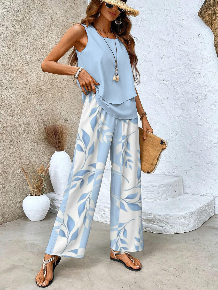Conjunto fluido de dos piezas para mujer, perfecto para el verano. Ropa femenina cómoda y de tendencia.