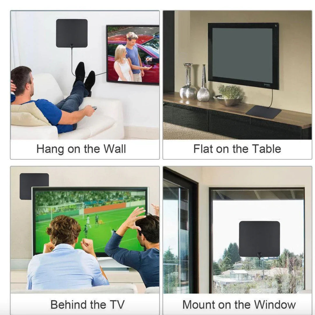 Antena digital amplificada de 480 km para TV. Disfruta de una recepción HD superior y entretenimiento hogar sin cable.