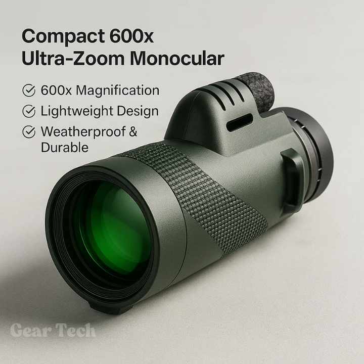 Monocular resistente y compacto con óptica HD 600x, ideal para observación en intemperie.