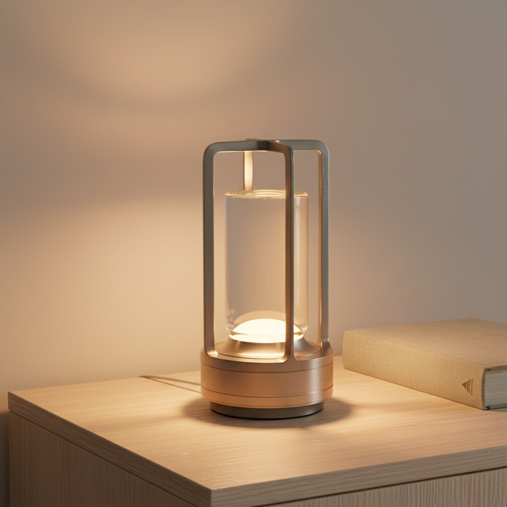 Linterna LED recargable con control táctil, diseño elegante para iluminación portátil en cualquier lugar.