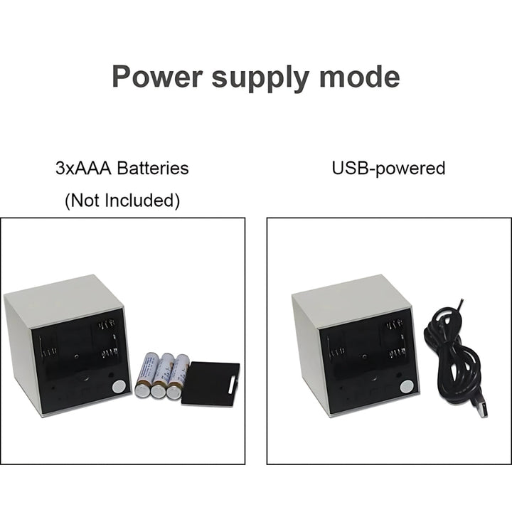 Despertador digital LED cubo, moderno y elegante, con temperatura, ideal para hogar y oficina.