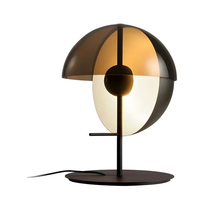 Decoración con luz: Lámpara de mesa esférica negra con pantalla ahumada. Toque de metal y cristal para un diseño único.