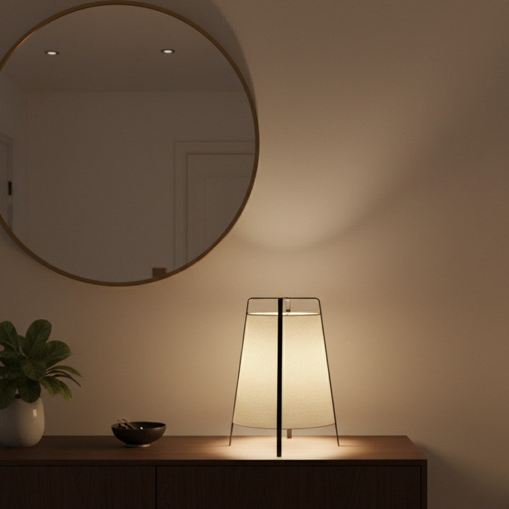 Lámpara de pie moderna, luz cálida para salón y decoración interior.