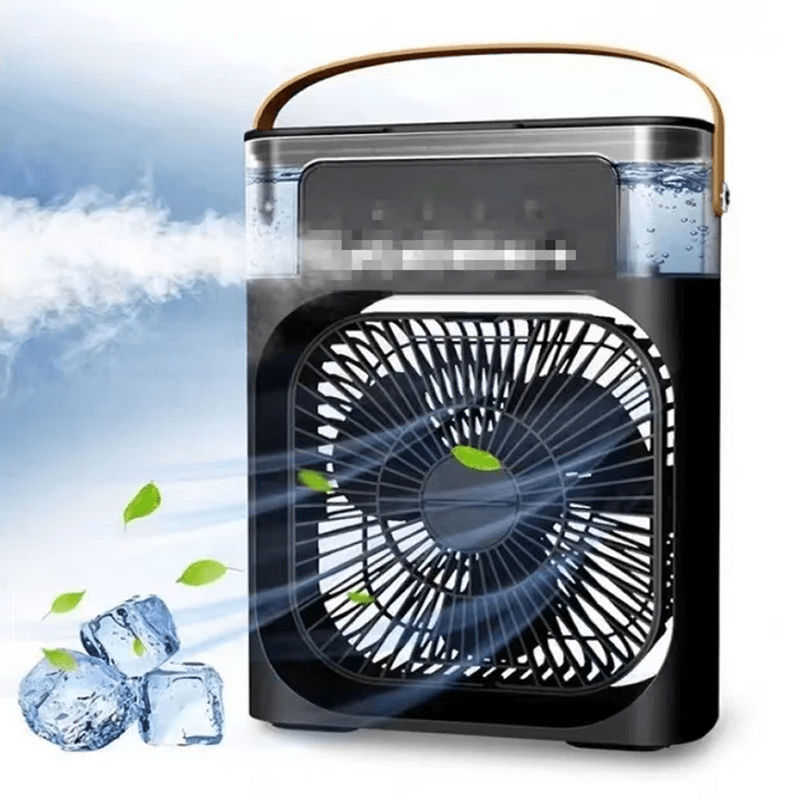 Dispositivo de refrigeración personal USB, un ventilador compacto con humidificador para días calurosos.