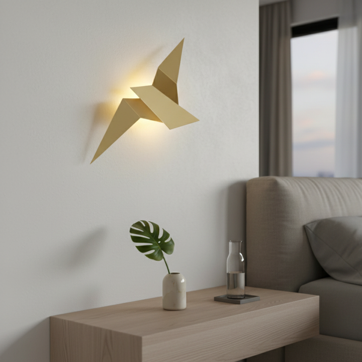 Luz de pared LED con forma de origami, iluminación escultórica. Aplique japonés moderno para ambiente acogedor.
