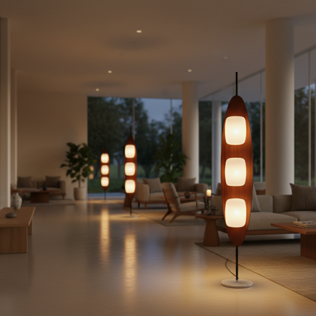 Lámpara de pie LED ajustable para interior, ideal para sala con luz cálida o neutra, diseño minimalista.