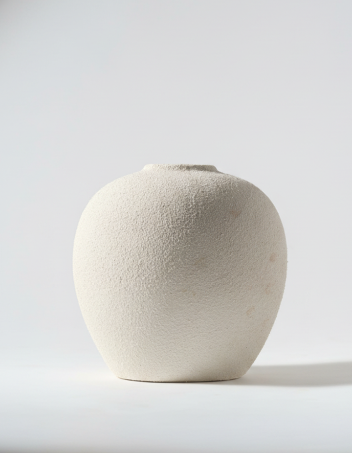 Decoración moderna: Jarrón blanco alto y escultural. Ideal para arreglos florales o como objeto de diseño interior.