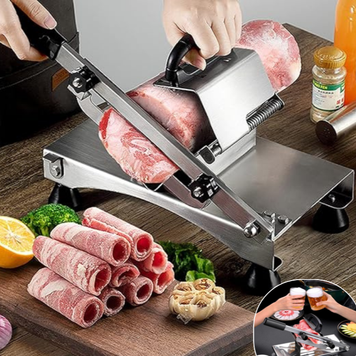 Rebanadora de cocina profesional CrestSlice de acero inoxidable para corte preciso de alimentos y verduras.