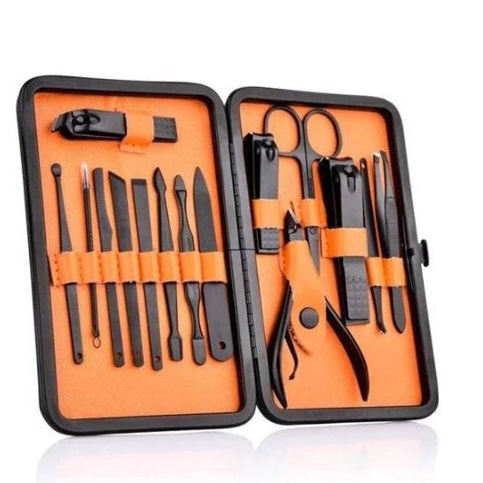 Kit personal de manicura y pedicura con 15 herramientas esenciales: cortaúñas, limas, removedor cutículas. Ideal para viaje.