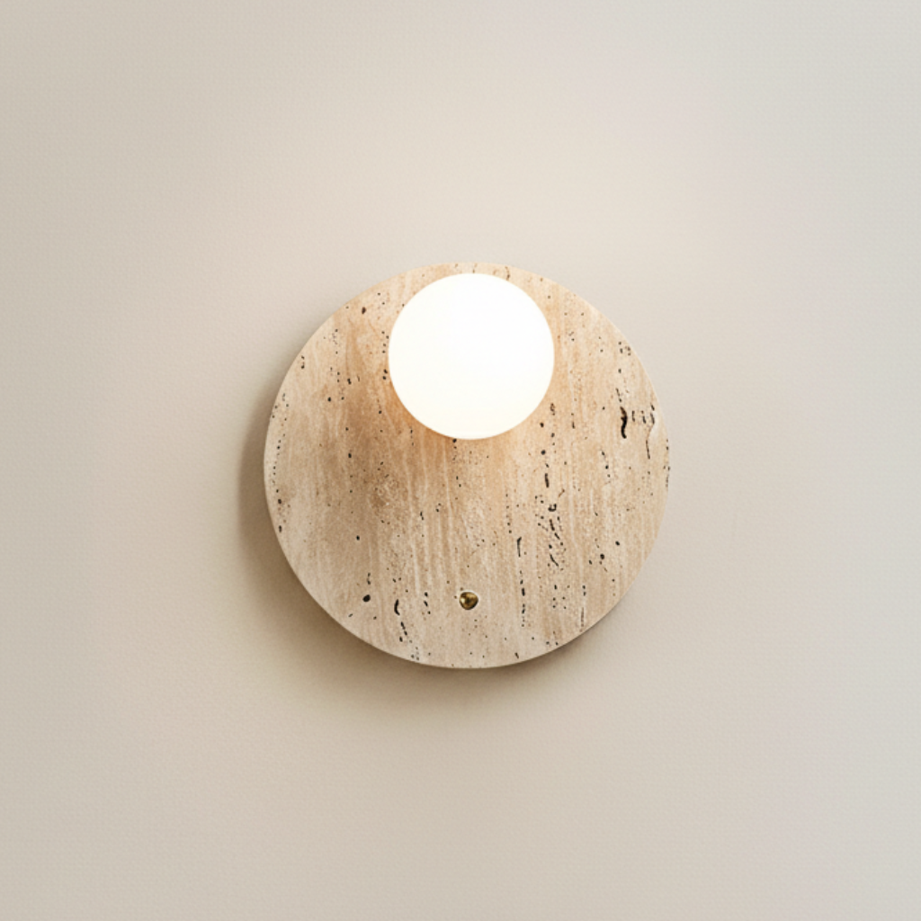 Lámpara de pared Wabi-Sabi minimalista con luz cálida natural, ideal para crear un ambiente acogedor y relajante.