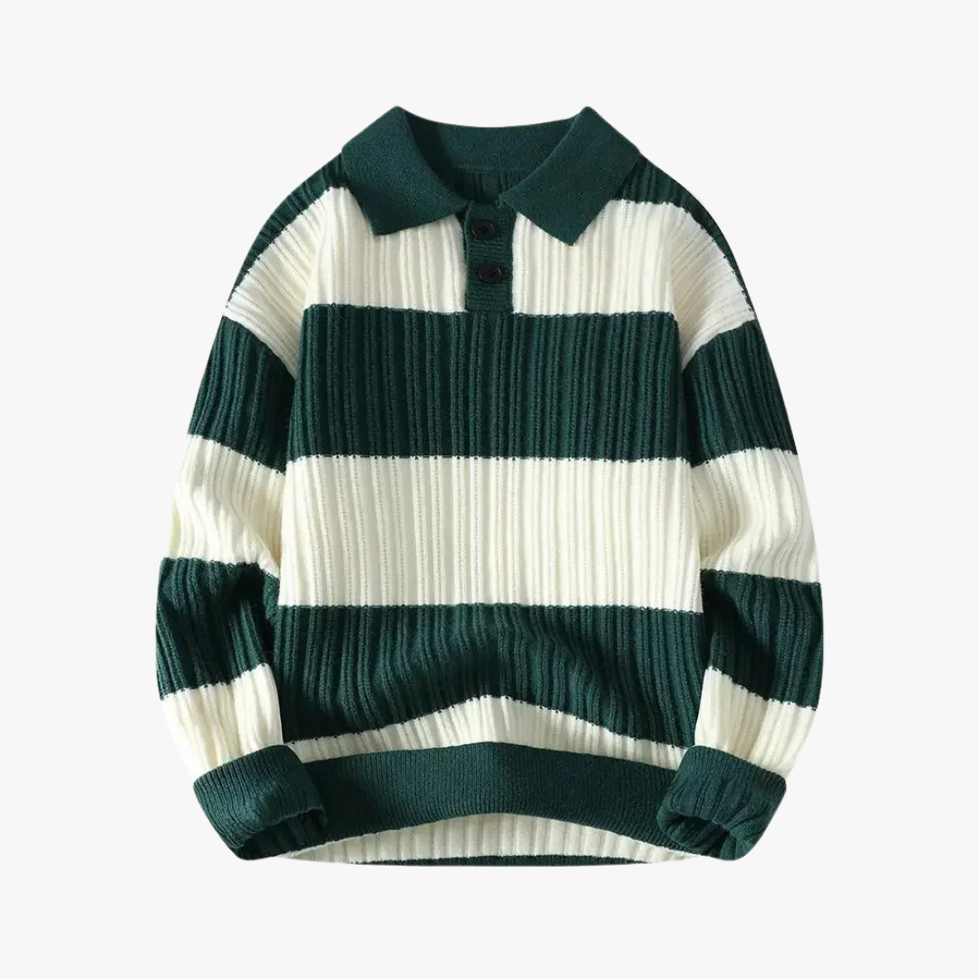 Polo de punto de hombre con rayas finas, ajuste perfecto. Colores disponibles: verde, gris, caqui, negro. Ropa casual.