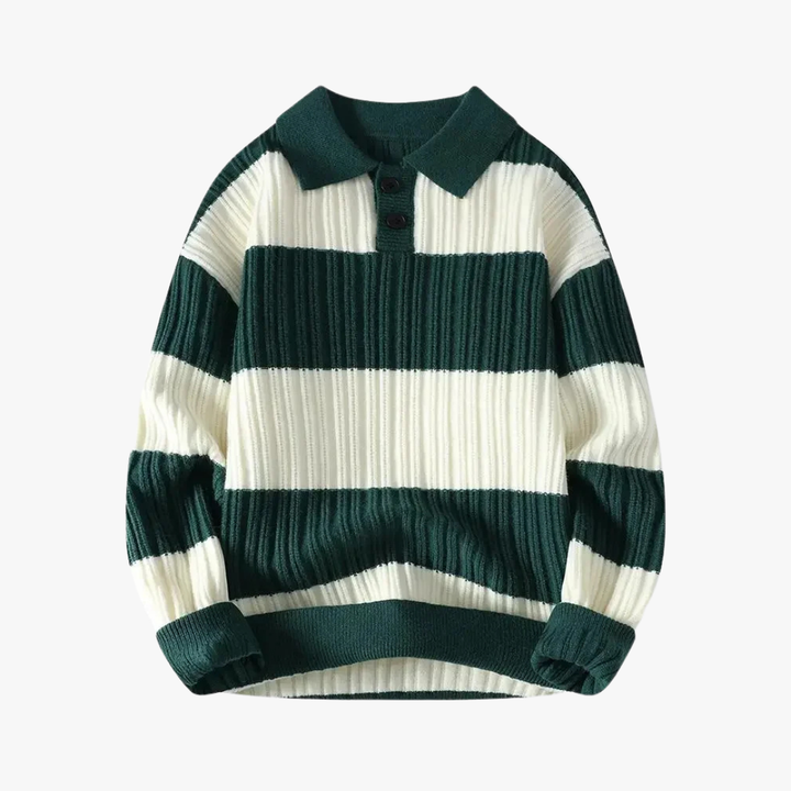Polo de punto de hombre con rayas finas, ajuste perfecto. Colores disponibles: verde, gris, caqui, negro. Ropa casual.