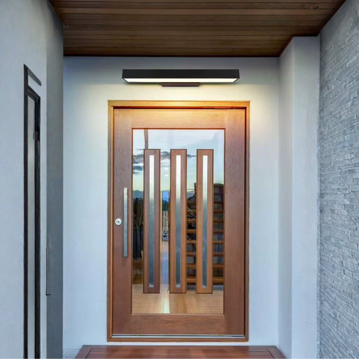 Luz de pared LED exterior, diseño contemporáneo para decoración de jardín y seguridad.