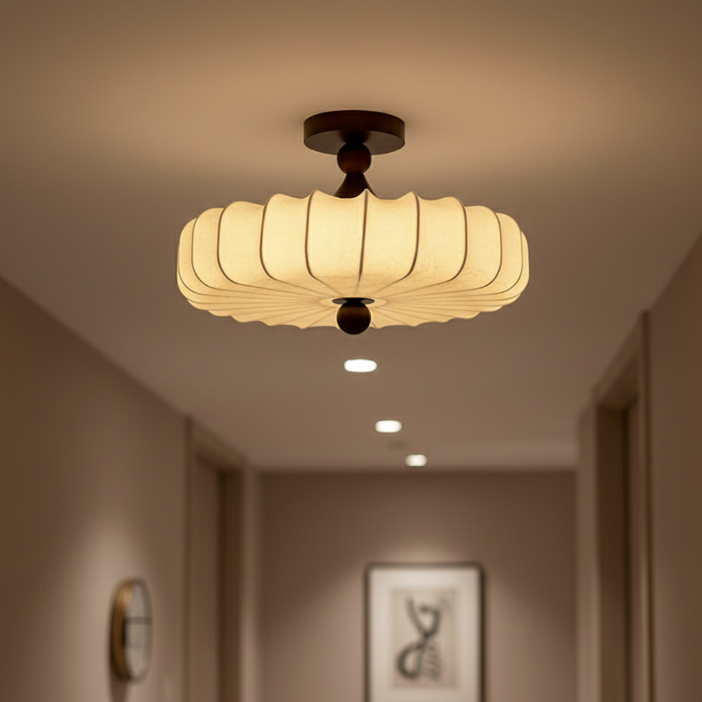 Iluminación serena: aplique de techo floral Hanami. Luz LED semi-empotrada, diseño moderno estilo Japandi para hogar.