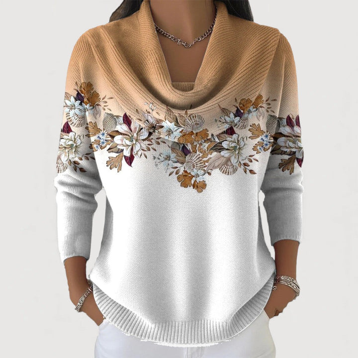 Jersey de punto floral con cuello alto para mujer, 100% algodón, perfecto para invierno.