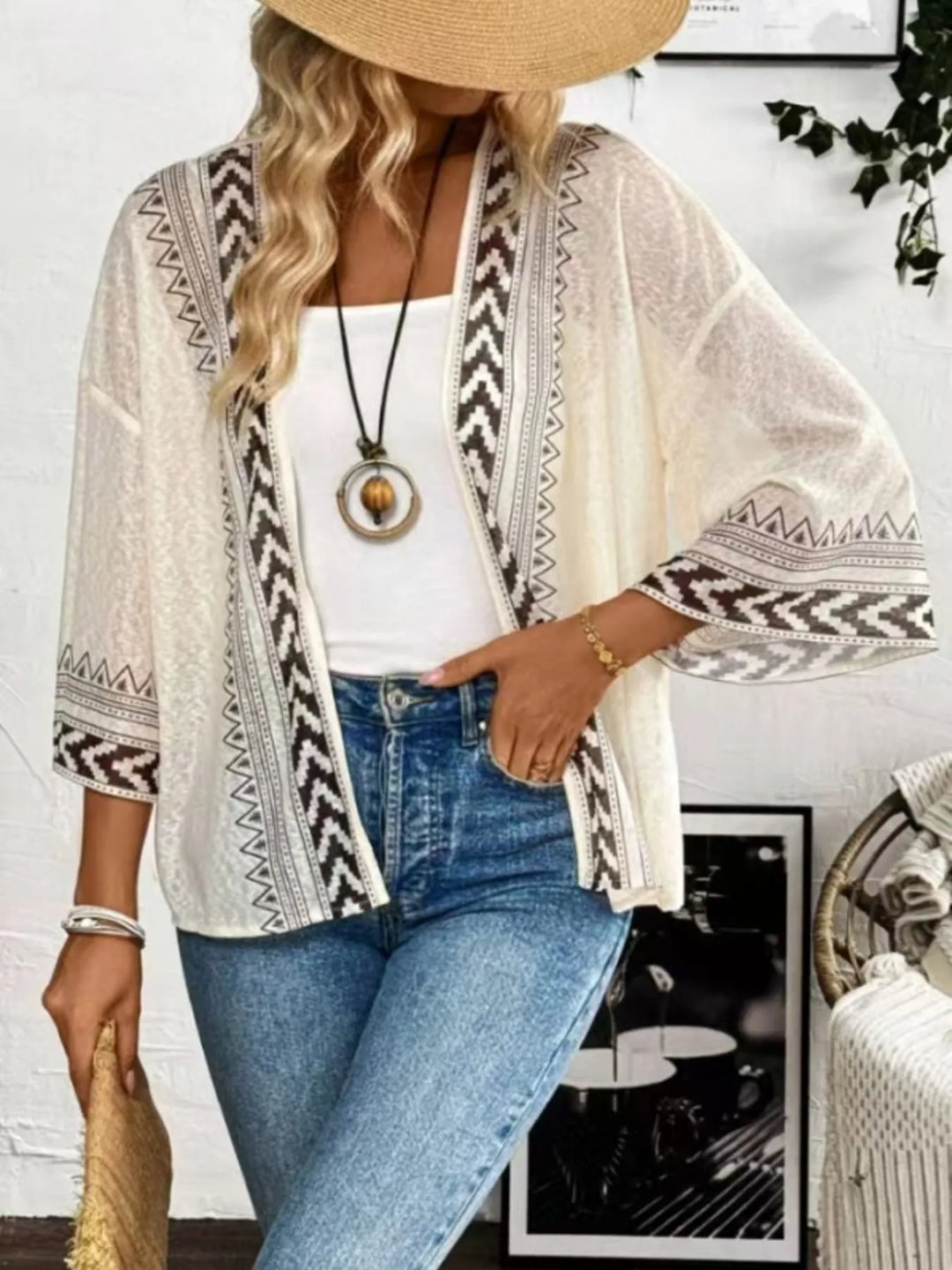 Cárdigan ligero de verano para mujer, estilo kimono abierto. Ideal como cover-up de playa o chaqueta casual.