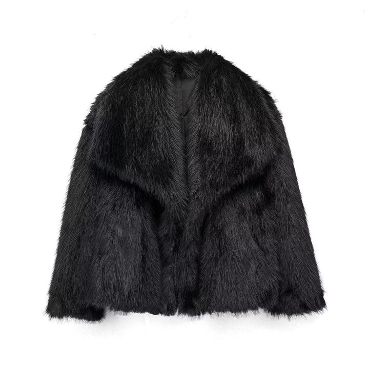 Abrigo femenino de pelo sintético con solapa, moda invernal y confort.