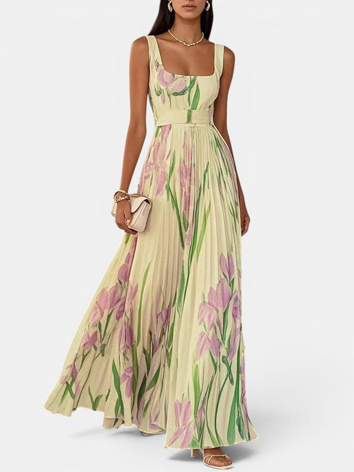 Vestido boho floral de verano, estilo maxi fluido y cómodo para mujeres, ideal para playa.