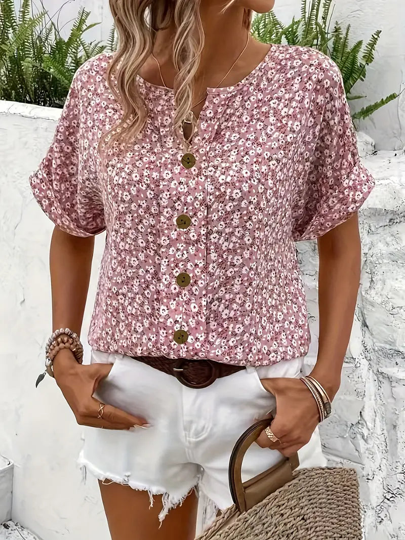 Top de verano con botones para mujer, blusa casual elegante de corte relajado, ideal para días soleados.