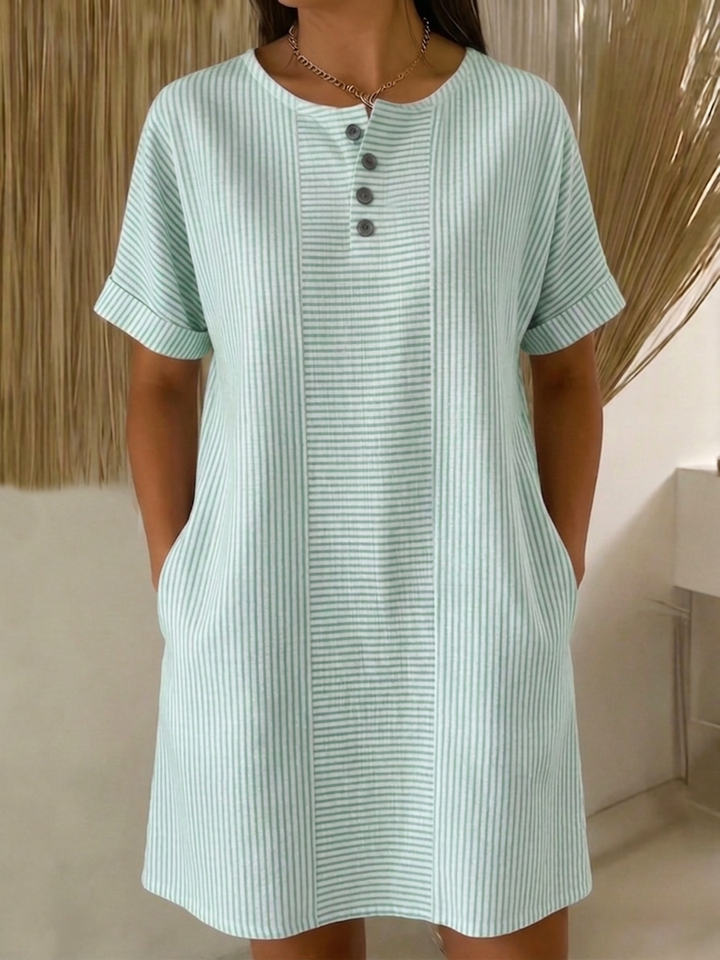 Vestido casual de algodón y lino para mujer, suelto, con botones, cómodo y versátil para el día a día.