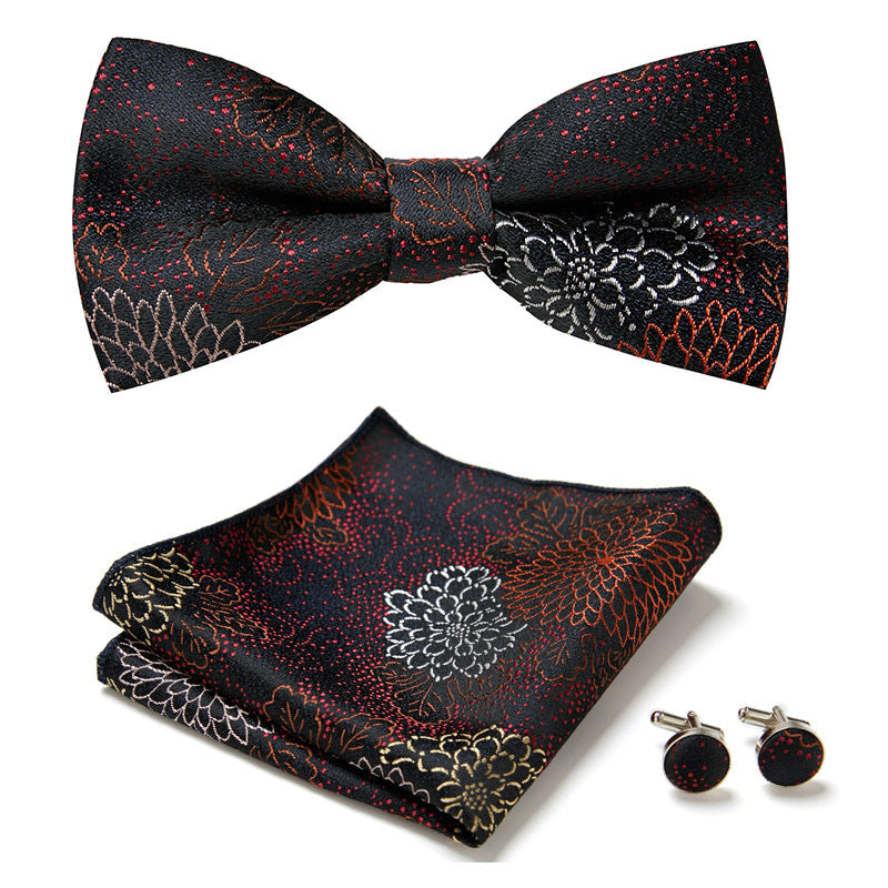 Conjunto formal floral de pajarita para hombres, con su pañuelo y gemelos. [[lstfy-media:28]]