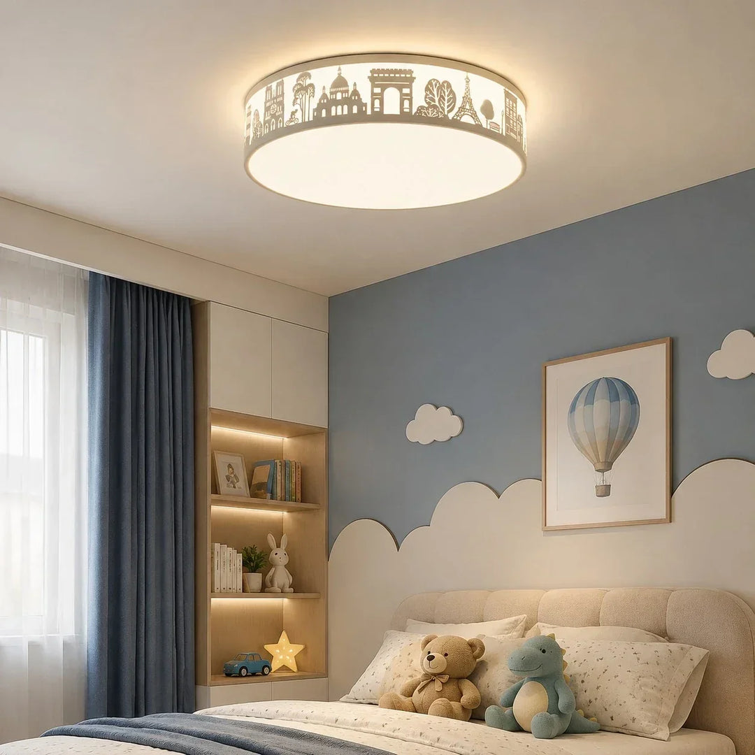 Lámpara empotrada LED de bajo consumo, con siluetas decorativas para un hogar moderno.