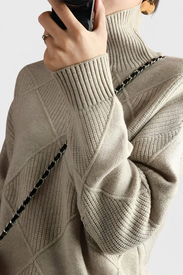 Jersey elegante de punto para mujer, con cuello alto, ofrece confort y estilo para otoño/invierno.