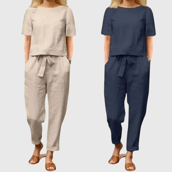 Conjunto de dos piezas para mujer, estilo casual elegante, perfecto para primavera y verano.