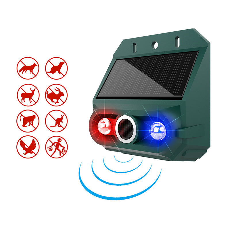 Control de plagas exterior con repelente ultrasónico solar. Silencioso y ecológico para proteger tu jardín.