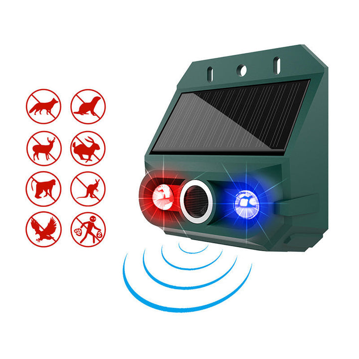 Control de plagas exterior con repelente ultrasónico solar. Silencioso y ecológico para proteger tu jardín.