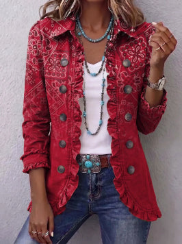 Blazer largo de mujer para primavera/otoño. Volantes plisados, elegante para oficina y estilo casual chic.