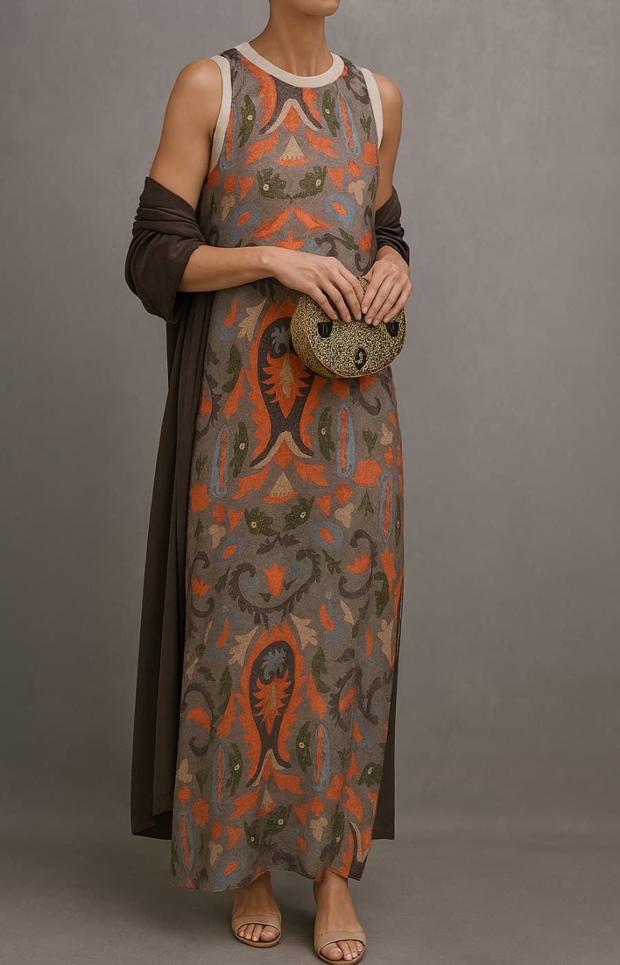Vestido de mujer estampado sin mangas, silueta relajada y confortable, perfecto para disfrutar el verano con estilo.
