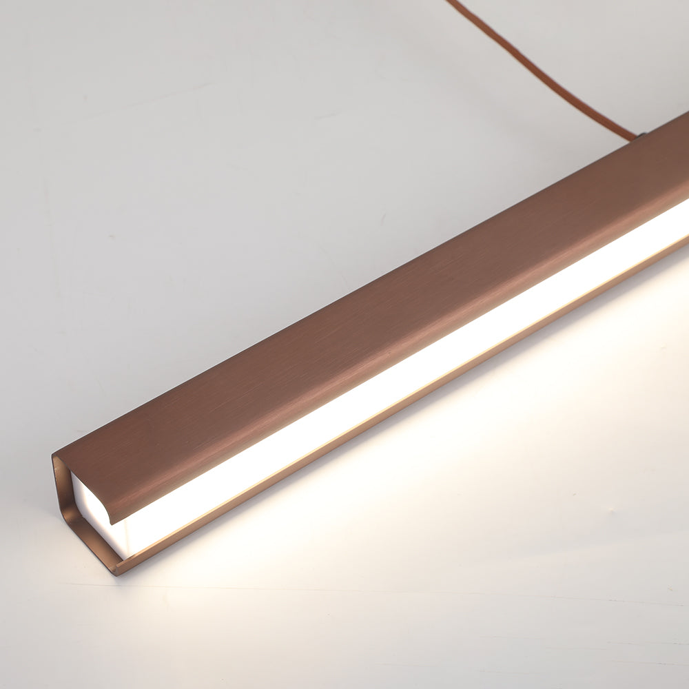 Lámpara LED Nexis de diseño lineal, acabados negro y marrón. Iluminación moderna y versátil.