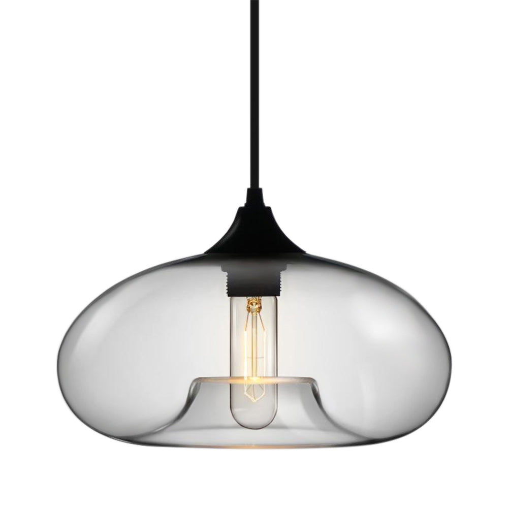 Lámpara colgante contemporánea de 3 luces para cocina o entrada, con pantallas de cristal geométricas y acabado negro.