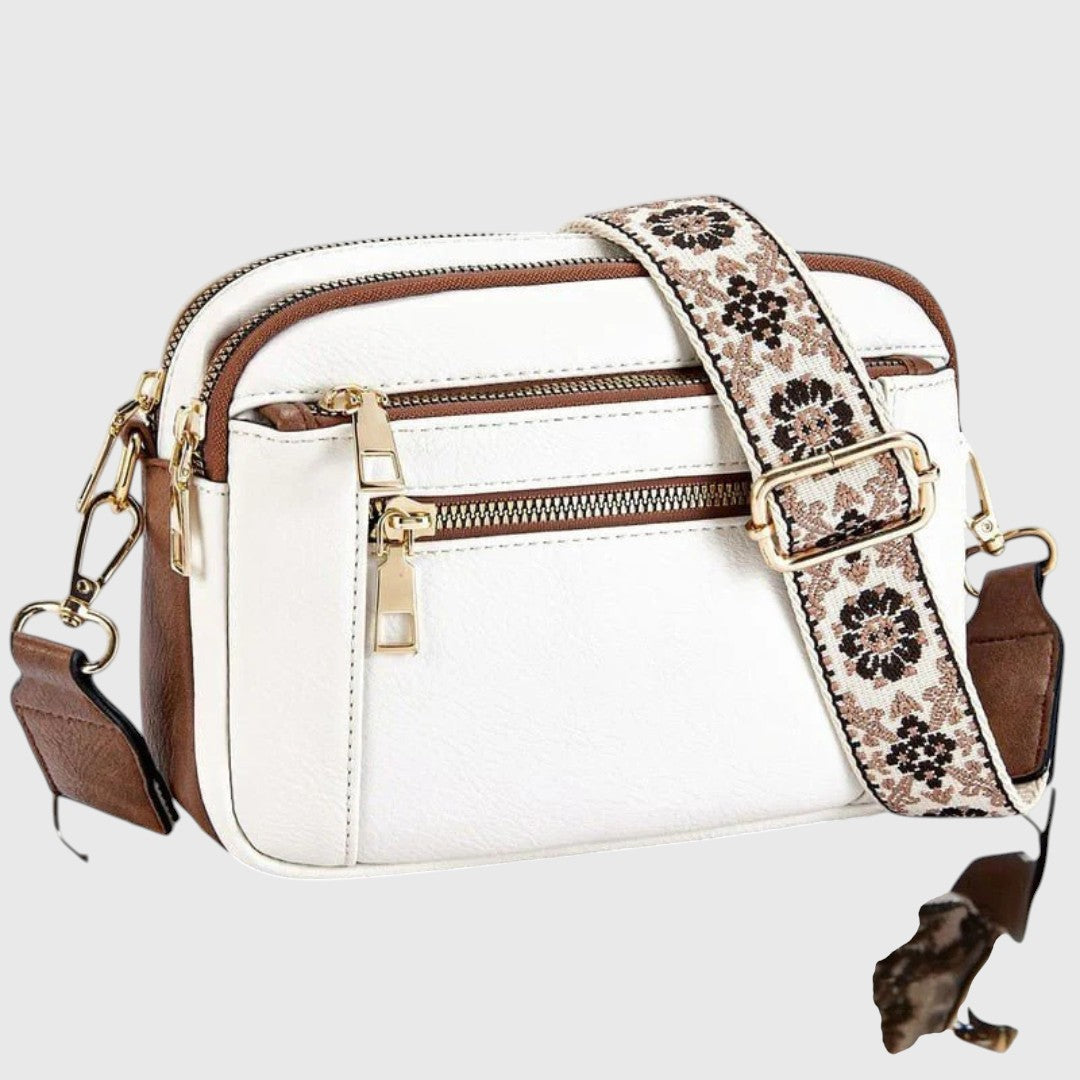 Bolso de hombro mujer con correa floral ajustable. Elegante accesorio de moda diario y casual.