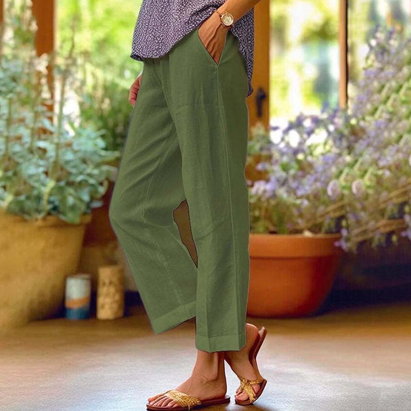 Pantalón Natalia de lino-algodón, corte recto, combina comodidad casual con un toque elegante para mujer.