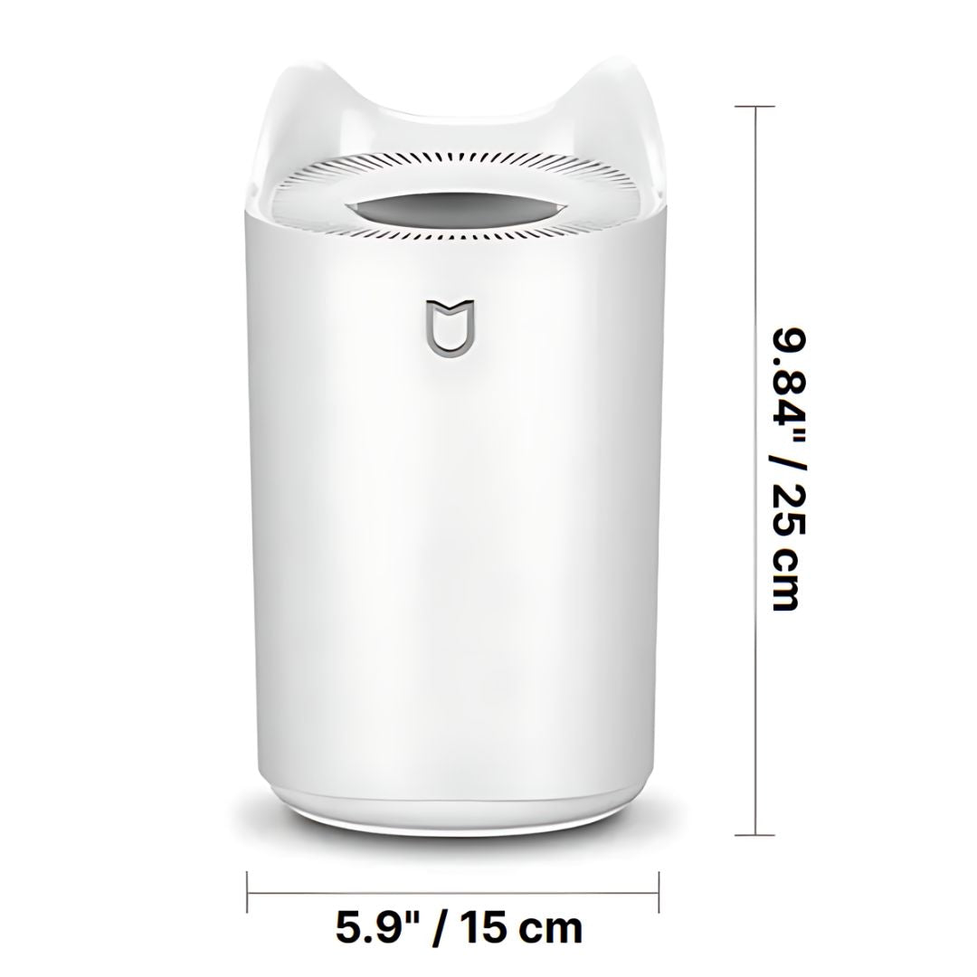 Humidificador ultrasónico 3000ml creando niebla fina, mejora el ambiente y bienestar.